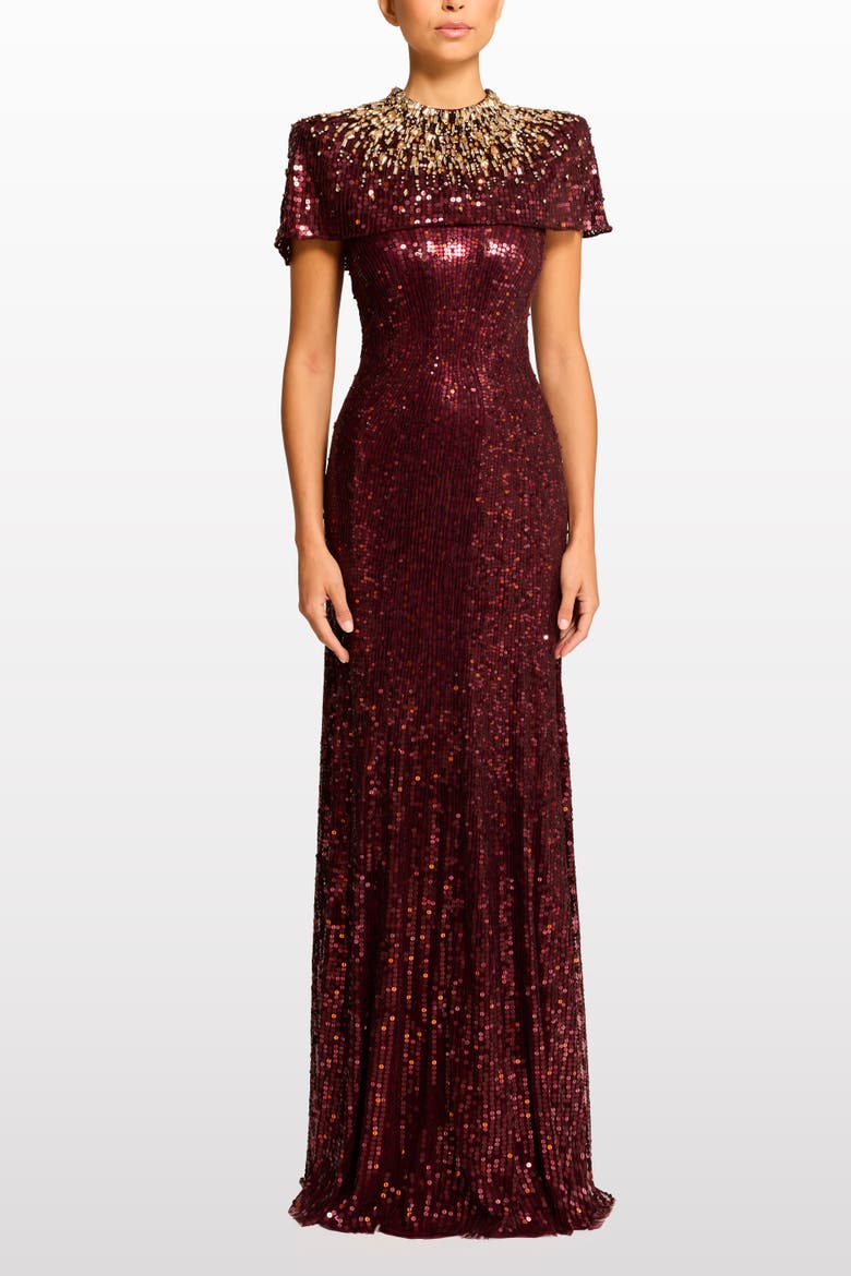 Radiant Sequin-Embellished Gown, Alternate, color, Cardinal