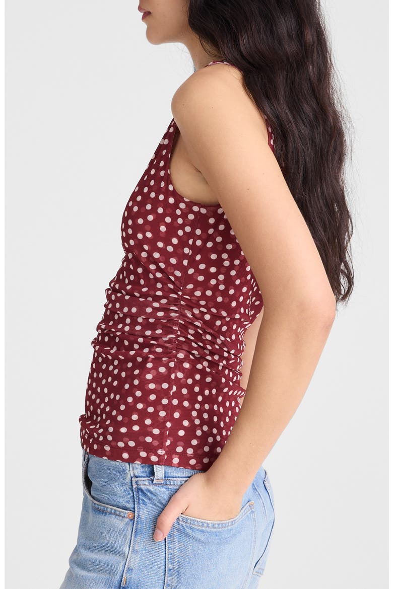 Cinched Double Layer Mesh Top, Alternate, color, RED CURRANT