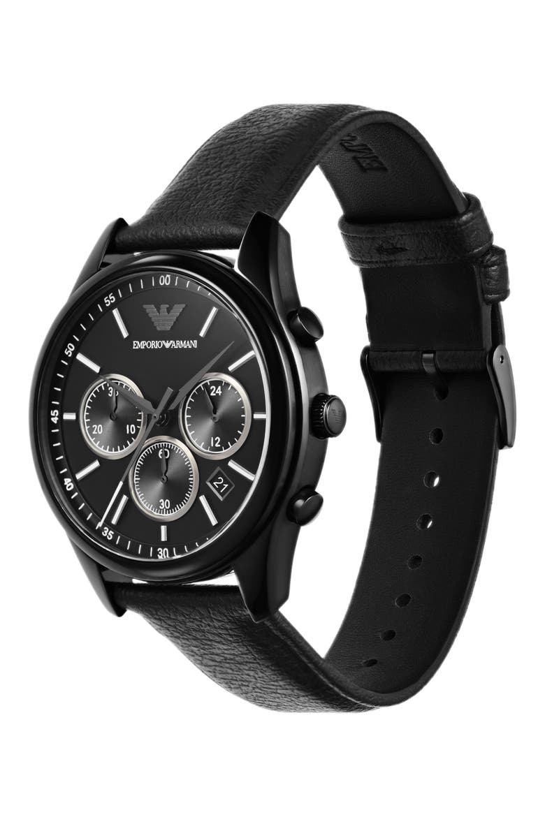 Antonio Chronograph Leather Strap Watch, 41mm, Alternate, color, BLACK