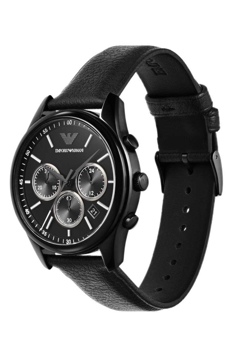 Emporio Armani Antonio Chronograph Leather Strap Watch, 41mm, Alternate, color, Black
