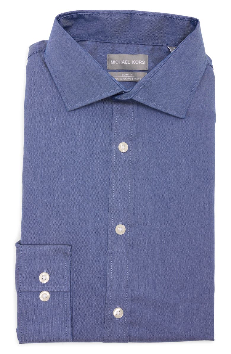 Michael Kors Air Soft Slim Fit Solid Stretch Dress Shirt, Alternate, color, Denim