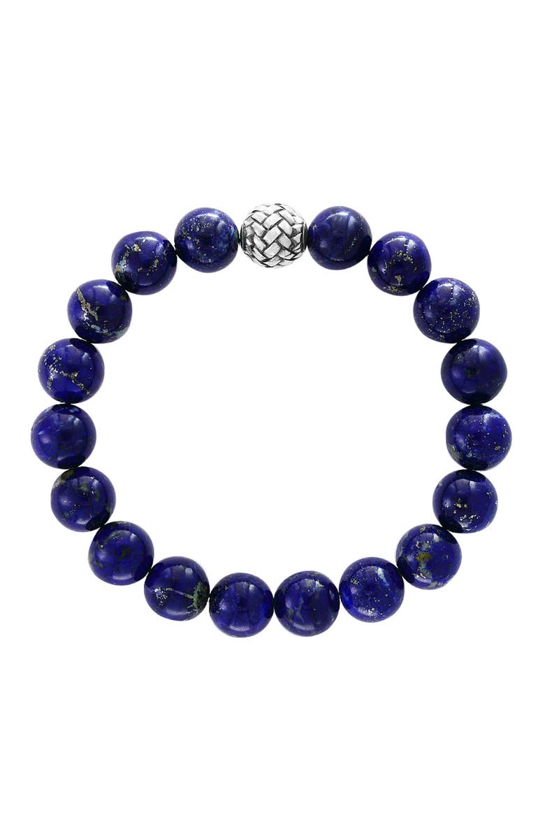 925 Sterling Silver Lapis Lazuli Beaded Bracelet, Main, color, Sterling Silver