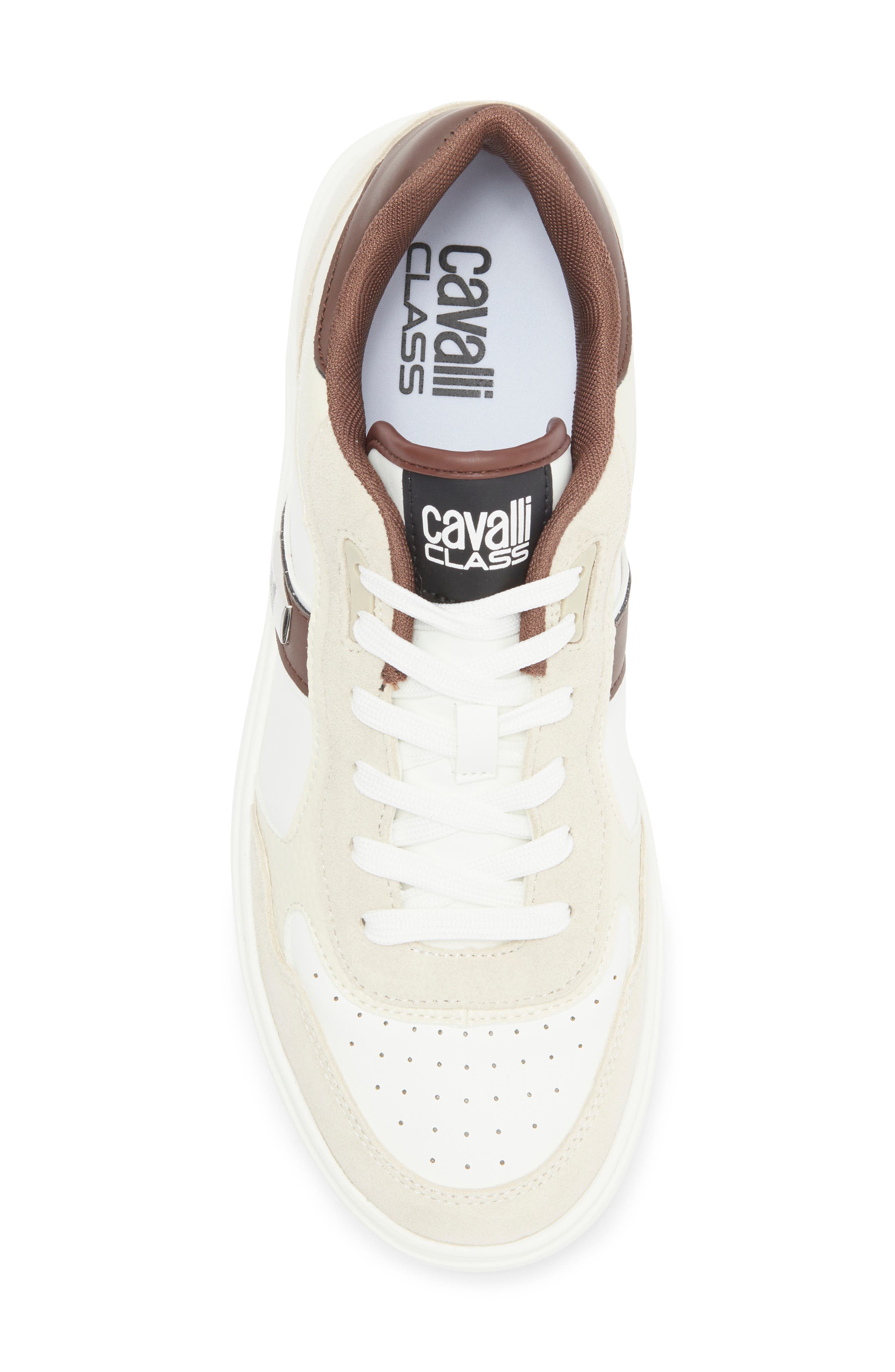 Roberto Cavalli Cavalli Class Low Top Sneaker, Alternate, color, White/ Farro/ Off White/ Brown