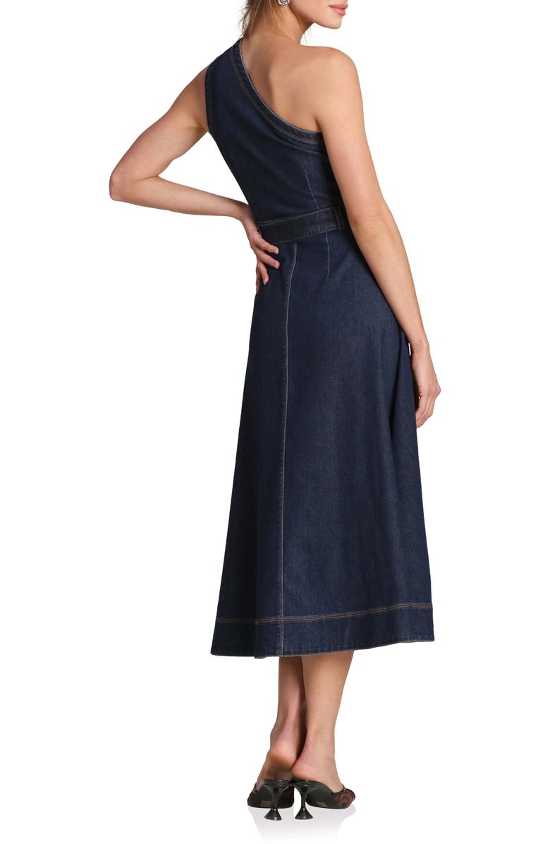 Avec Les Filles One-Shoulder Denim Midi Dress, Alternate, color, Royal Rinse