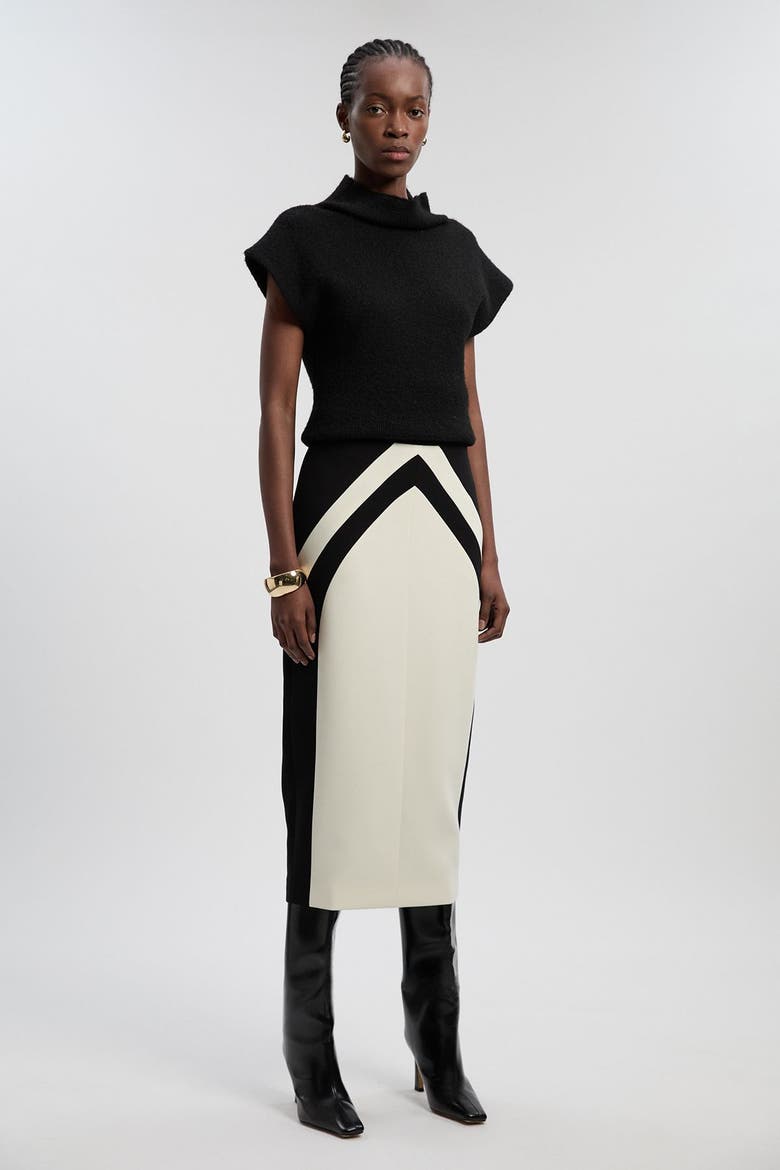 Colour Block Pencil Midi Skirt, Alternate, color, Mono