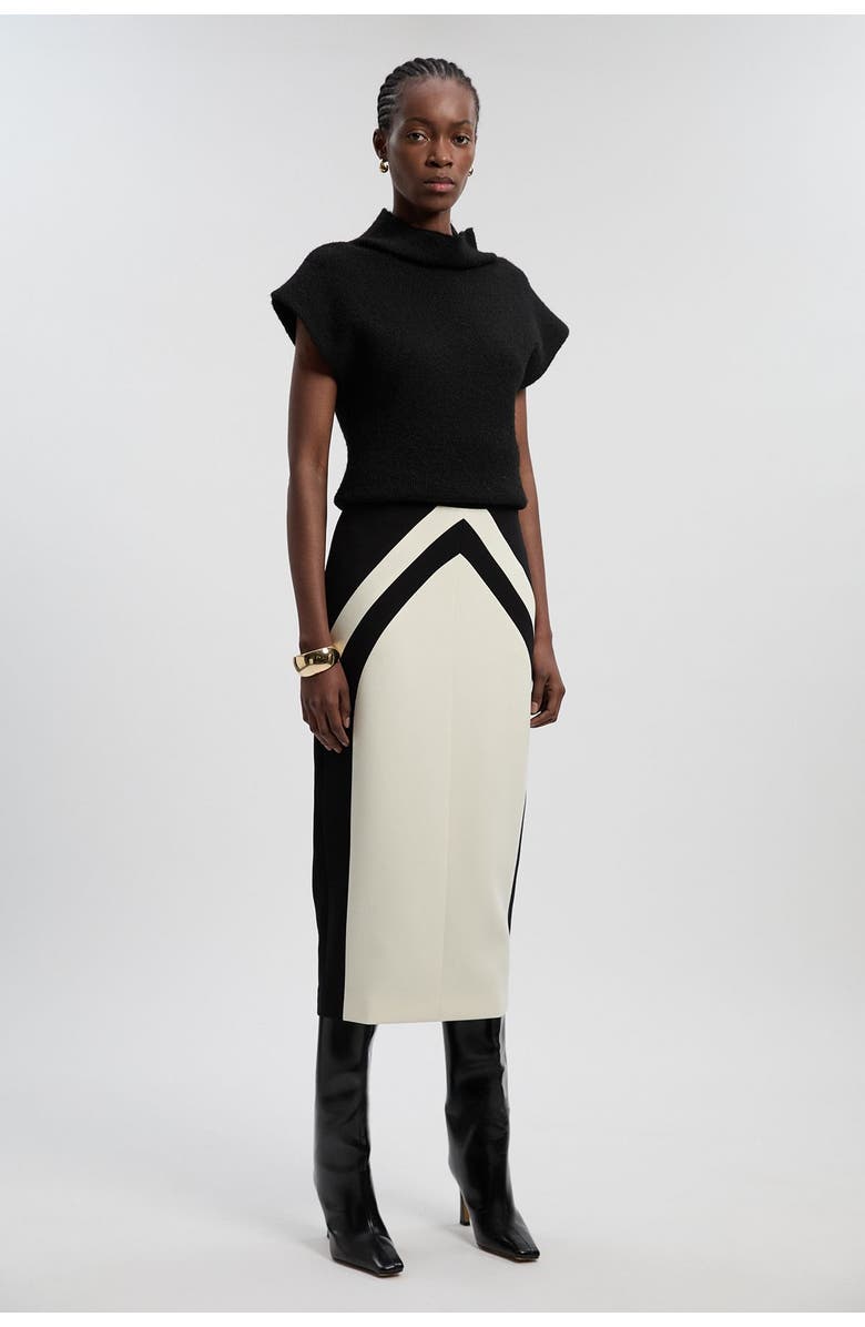 Karen Millen Colour Block Pencil Midi Skirt, Alternate, color, Mono
