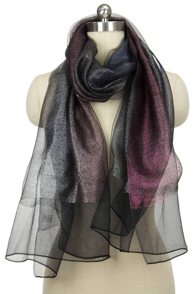 Ombrè Shimmer Silk Scarf, Alternate, color, BLACK
