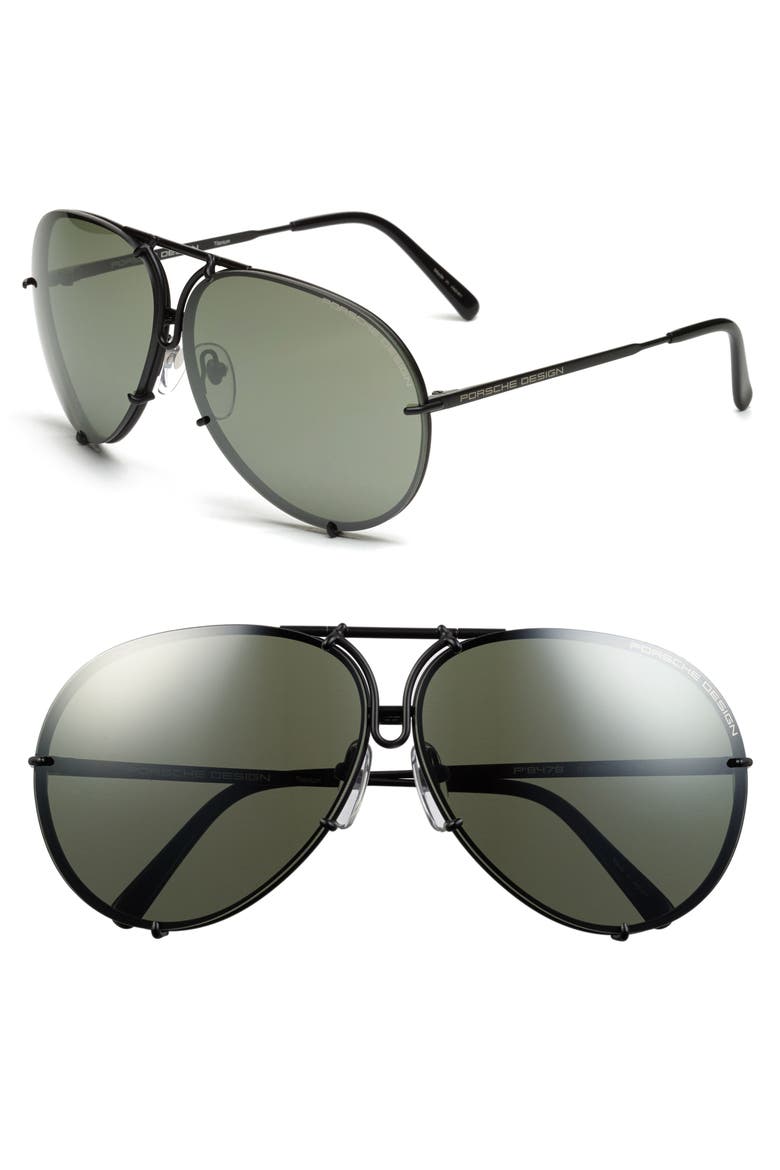Porsche Design 'P8478' 66mm Aviator Sunglasses, Alternate, color, BLACK MATTE