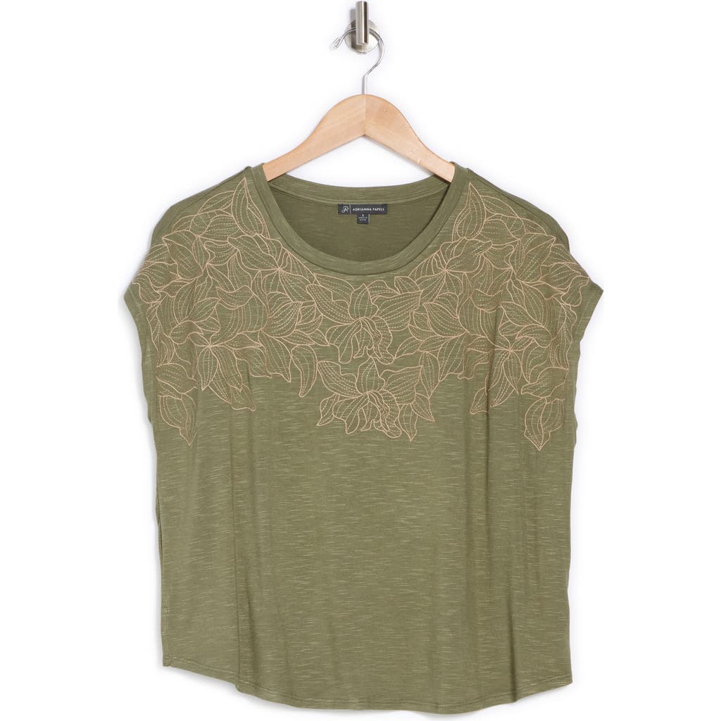 ADRIANNA PAPELL ADRIANNA PAPELL FLORAL EMBROIDERED SHORT SLEEVE T-SHIRT