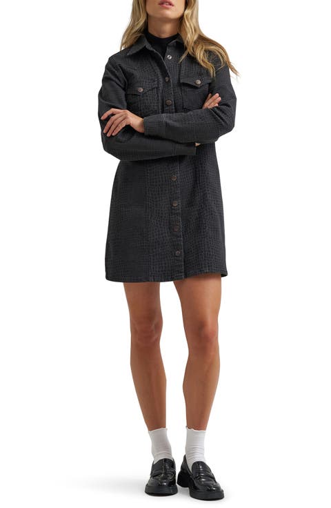 Croc Print Denim Shirtdress