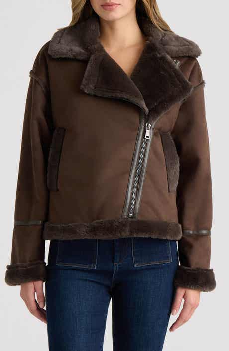 Faux Fur Trim Faux Suede Biker Jacket