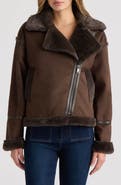 NVLT Faux Fur Trim Faux Suede Biker Jacket