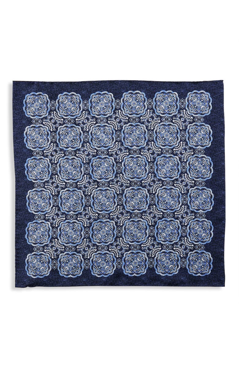 Oak Hill Premium by DXL Big & Tall Medallion Silk Pocket Square, Alternate, color, Navy