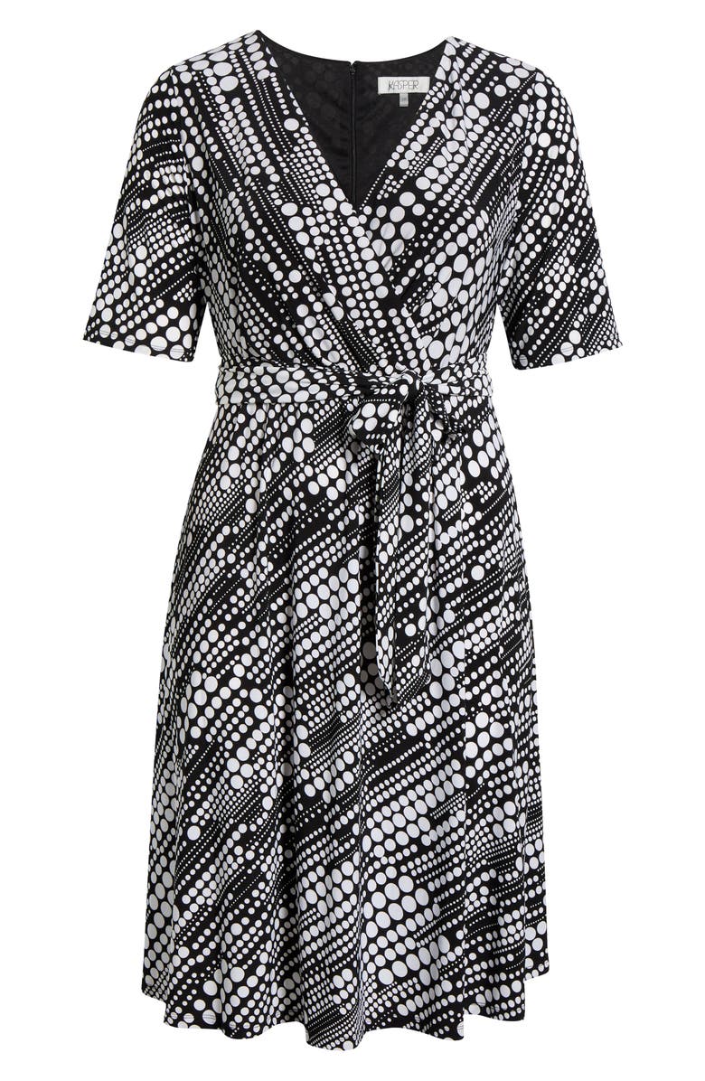 KASPER Tie Belt Faux Wrap Dress, Main, color, Black/ Lily White