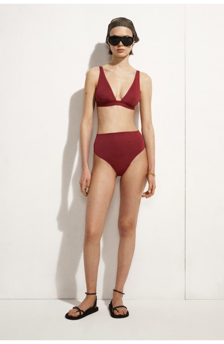 COS Bonded Scuba Knit High-Waisted Bikini Briefs, Main, color, Dark Red