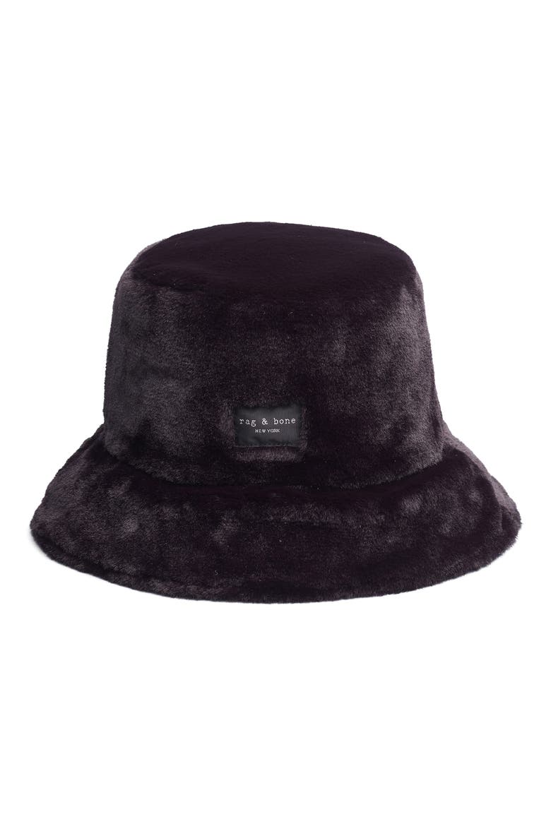Addison Reversible Faux Fur Bucket Hat, Main, color, BLACK