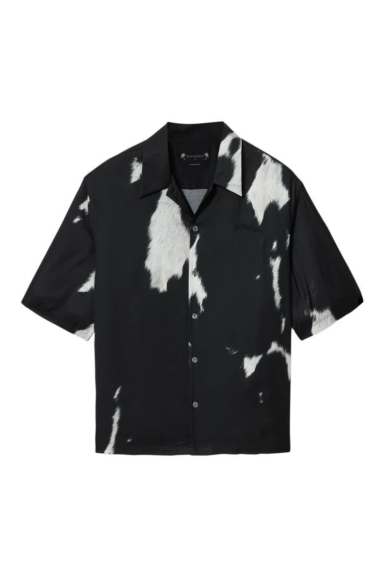 Templar Print Short Sleeve Button-Up Shirt, Alternate, color, BLACK