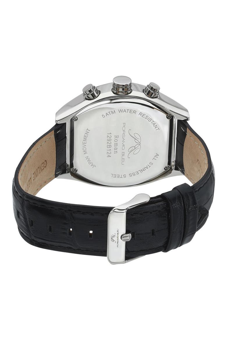 Roman Chronograph Croc Embossed Leather Strap Watch, 42mm, Alternate, color, BLACK