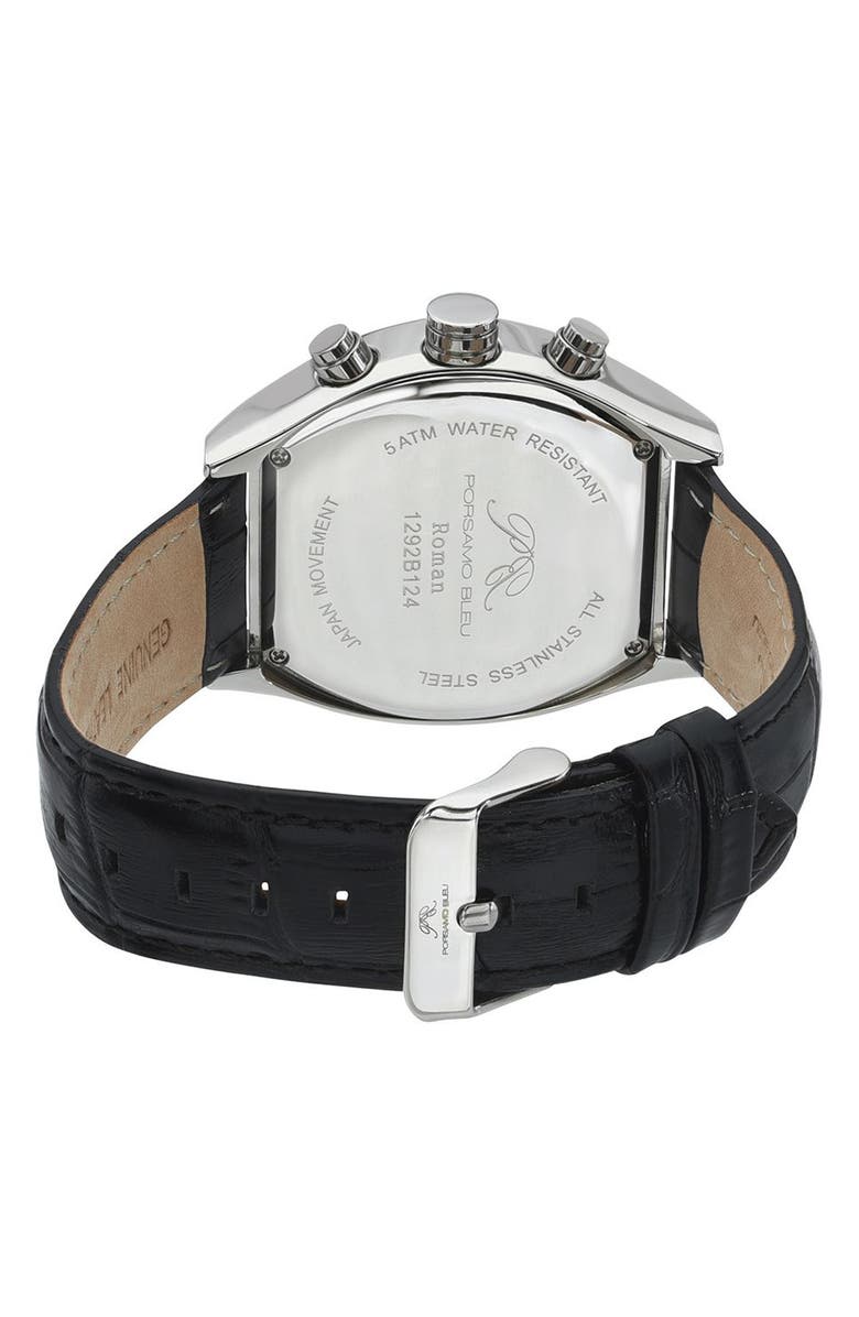 PORSAMO BLEU Roman Chronograph Croc Embossed Leather Strap Watch, 42mm, Alternate, color, Black