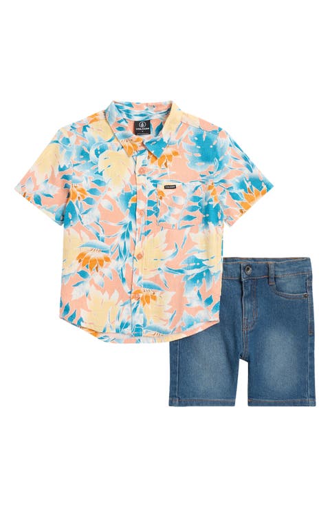 Kids' Button-Up Shirt & Denim Shorts Set (Little Kid)