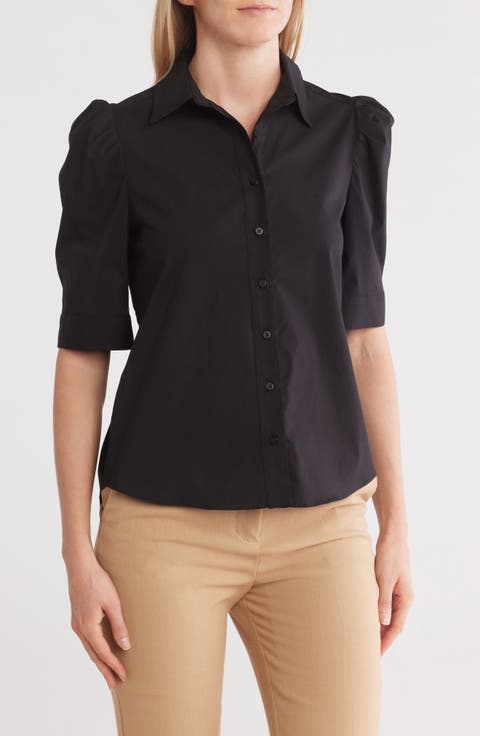 Elbow Sleeve Button Down Blouse