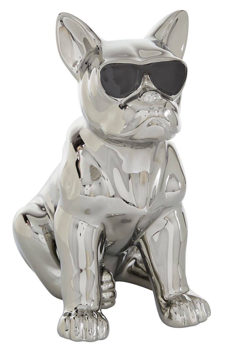 COSMO BY COSMOPOLITAN Silvertone Ceramic Bulldog Sculpture with Sunglasses, Main, color, Silver