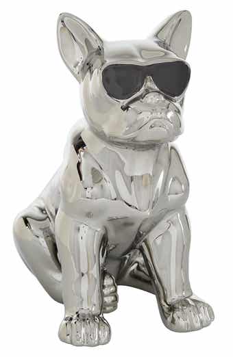 COSMO BY COSMOPOLITAN Silvertone Ceramic Bulldog Sculpture with Sunglasses