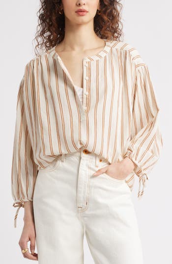 Treasure & Bond Stripe Cotton Popover Shirt In Neutral