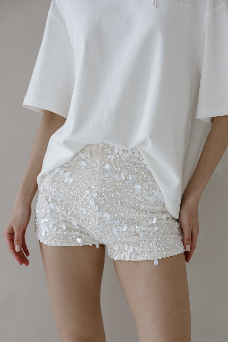 Calypso Sequin Shorts, Main, color, White