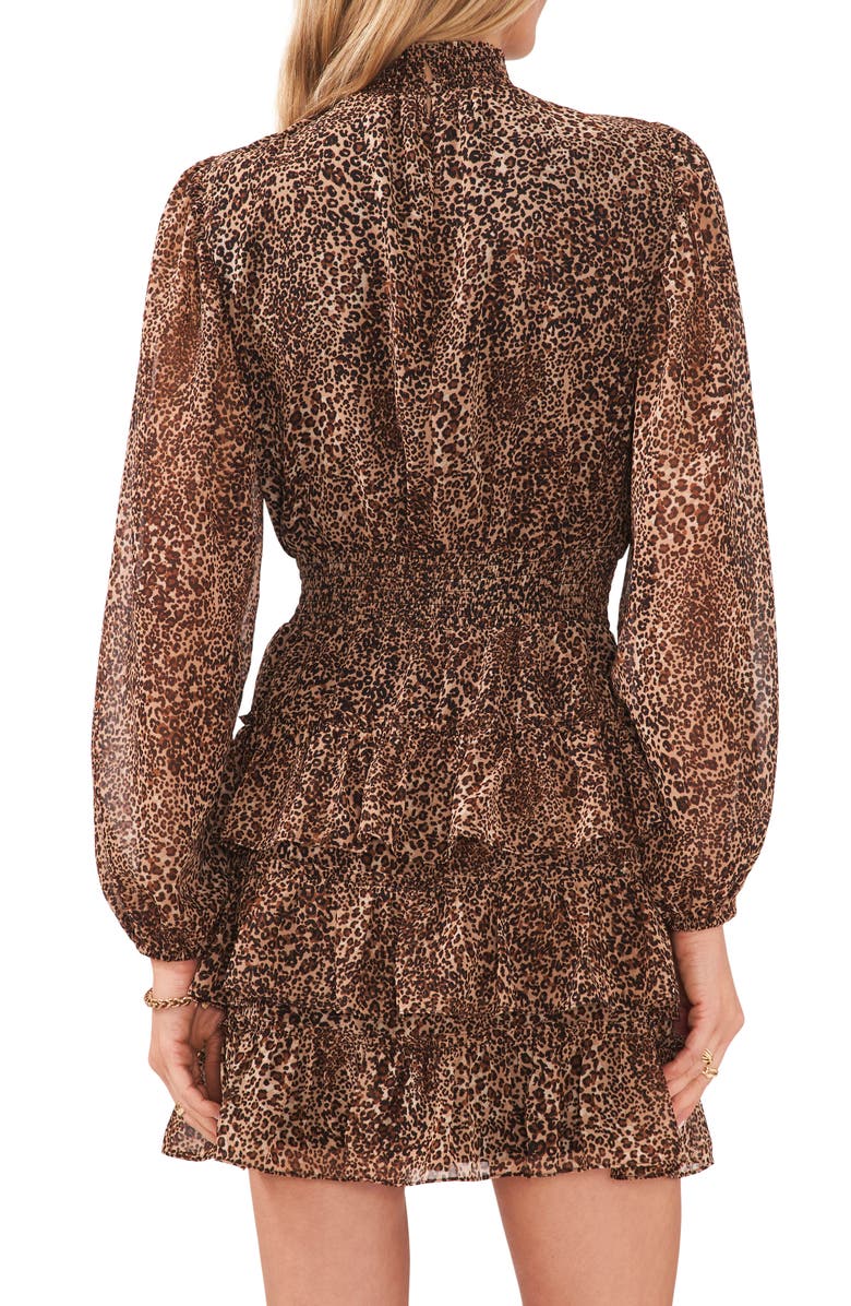1.STATE Leopard Print Long Sleeve Chiffon Minidress, Alternate, color, 