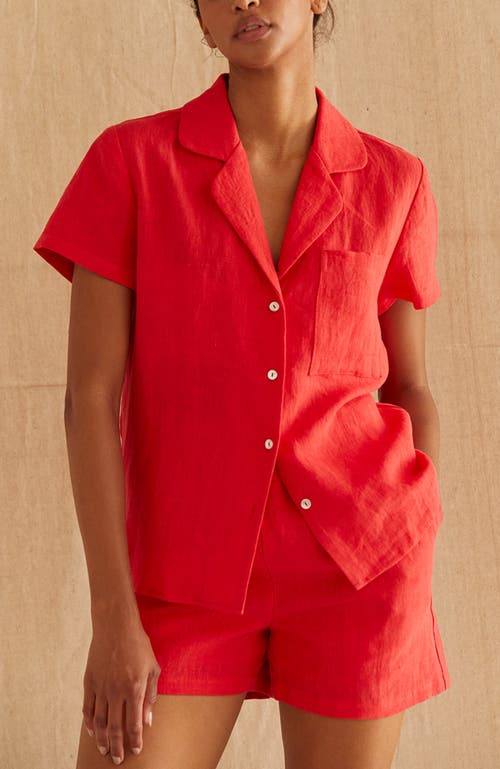 Crescent Linen Top & Shorts Two Piece Set In Red