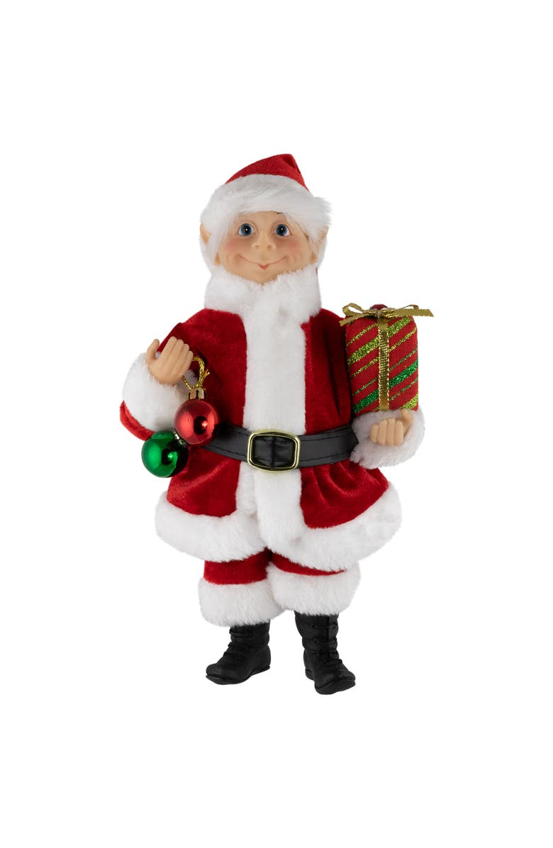 Northlight Santa Elf with Gift Christmas Figure - 14", Main, color, Red