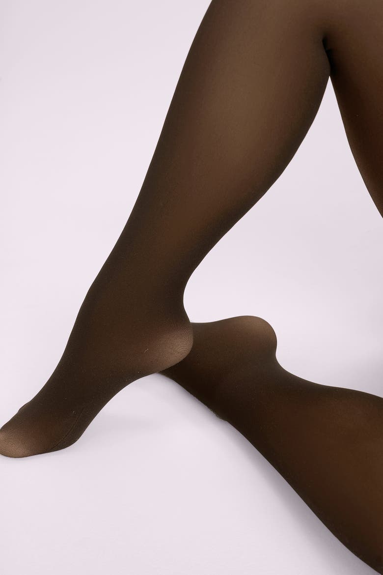 Sheer-Look Fleece-Lined Thermal Full Body Shaping Tights, Alternate, color, Black Nude