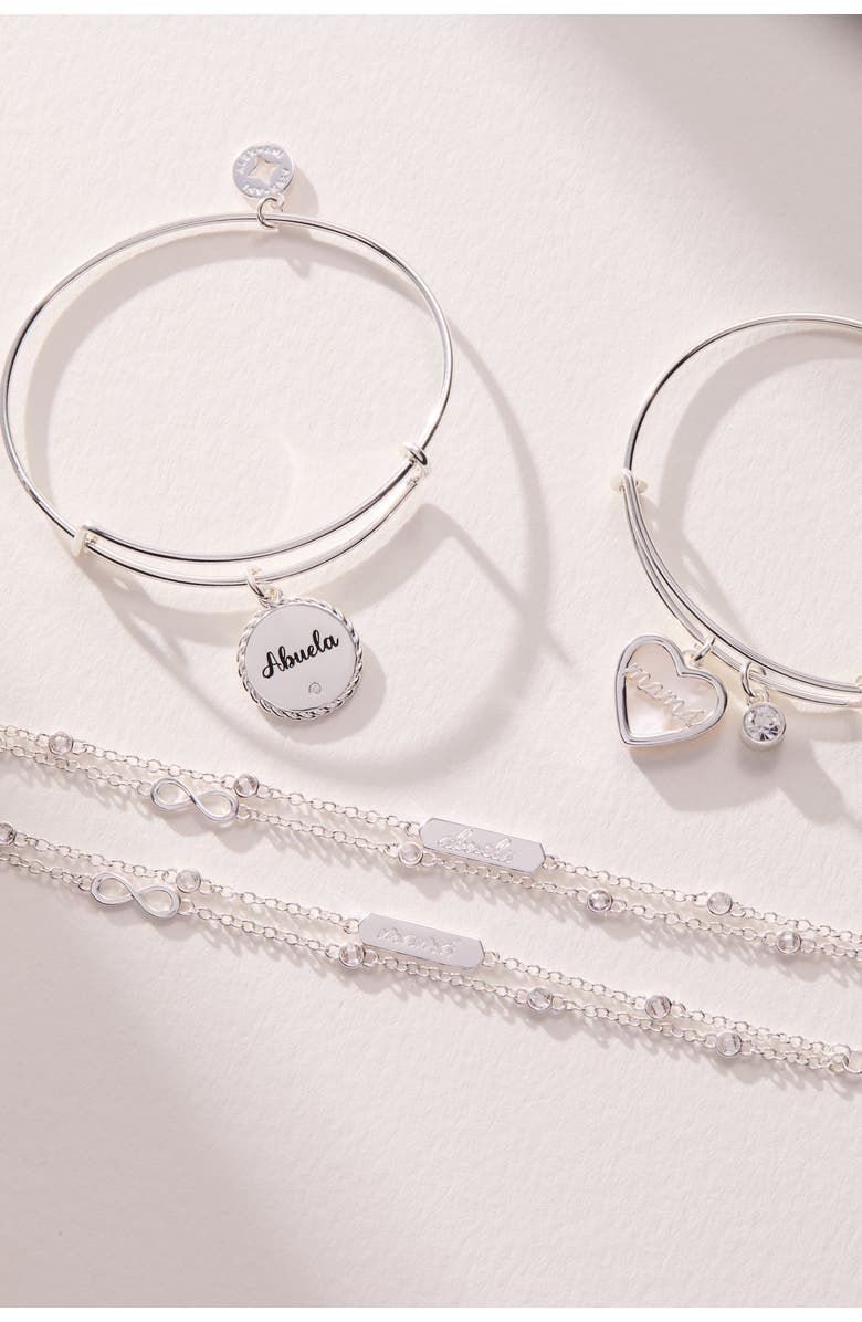 Alex and Ani Abuela Charm Bangle Bracelet, Alternate, color, Silver