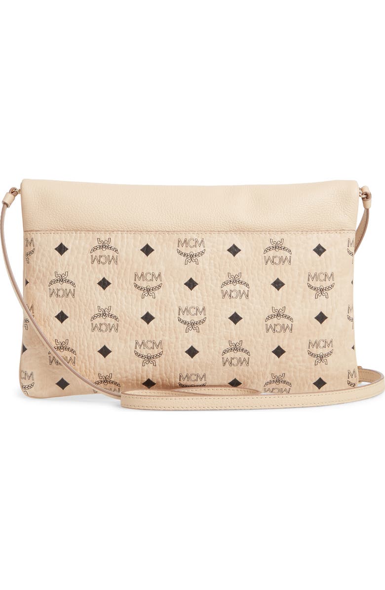 MCM Corina Leather & Visetos Canvas Foldover Crossbody Bag, Alternate, color,