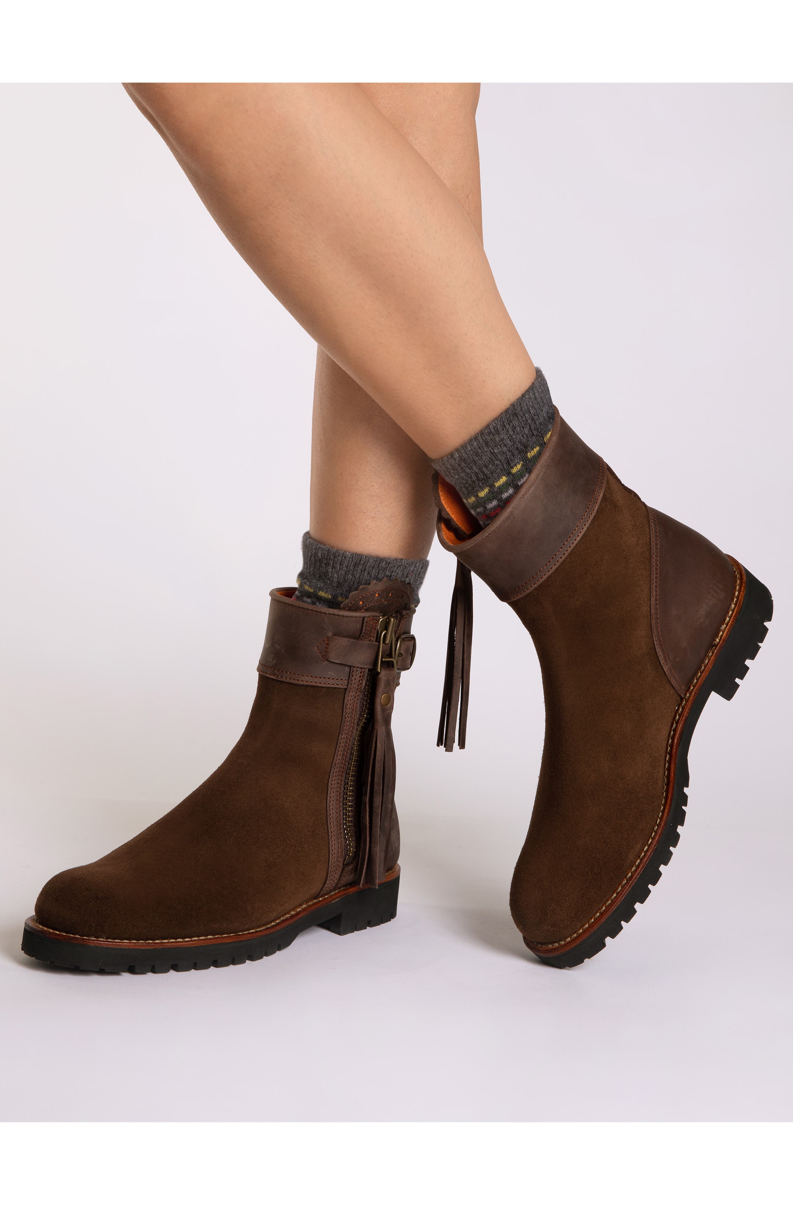 Penelope Chilvers Cropped Leather Tassel Waterproof Boot, Alternate, color, Dark Oak