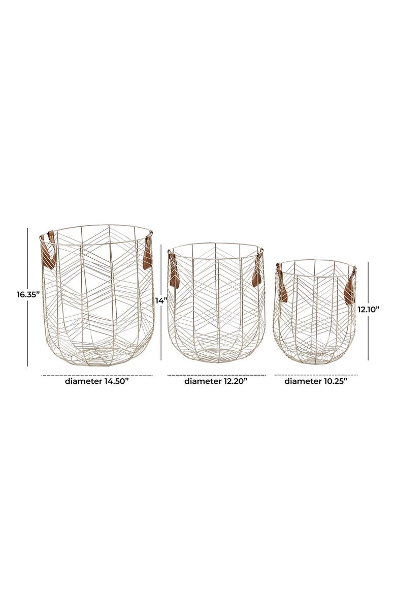 COSMO BY COSMOPOLITAN Silvertone Metal Glam Storage Basket with Faux Leather Handles - Set of 3, Alternate, color, Silver