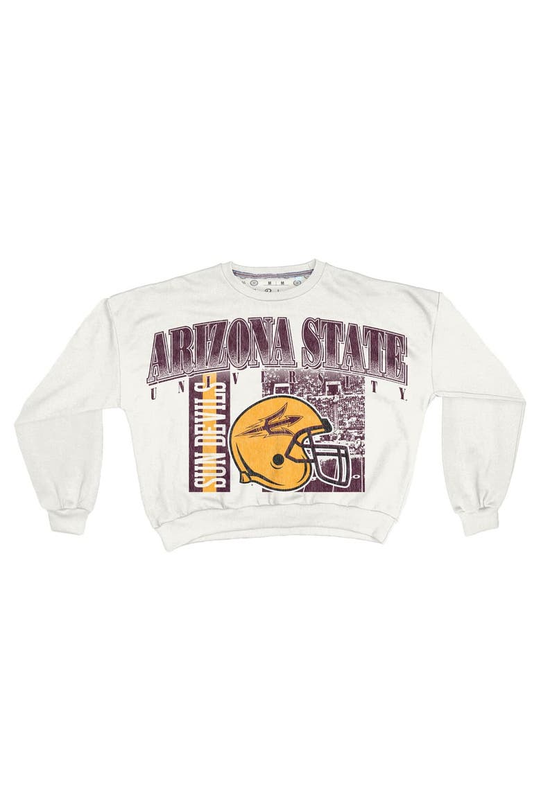 Women's Pressbox White Arizona State Sun Devils Oversized Janice Retro Waist-Length Sweatshirt, Alternate, color, White