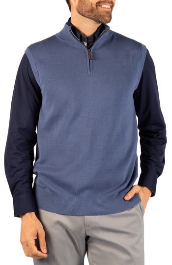 Tailorbyrd Quarter Zip Sweater Vest In Gray Blue