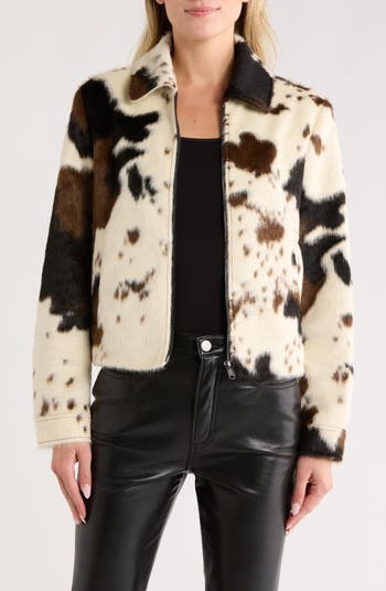 Cow Print Faux Fur Jacket
