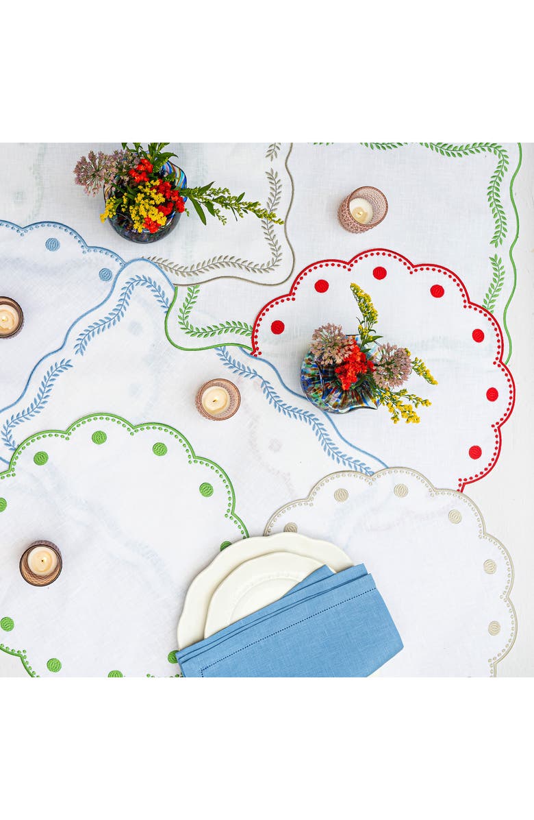 VIETRI Tessuti Set of 4 Round White Linen Placemats with Red Dot Embroidery, Alternate, color, Red