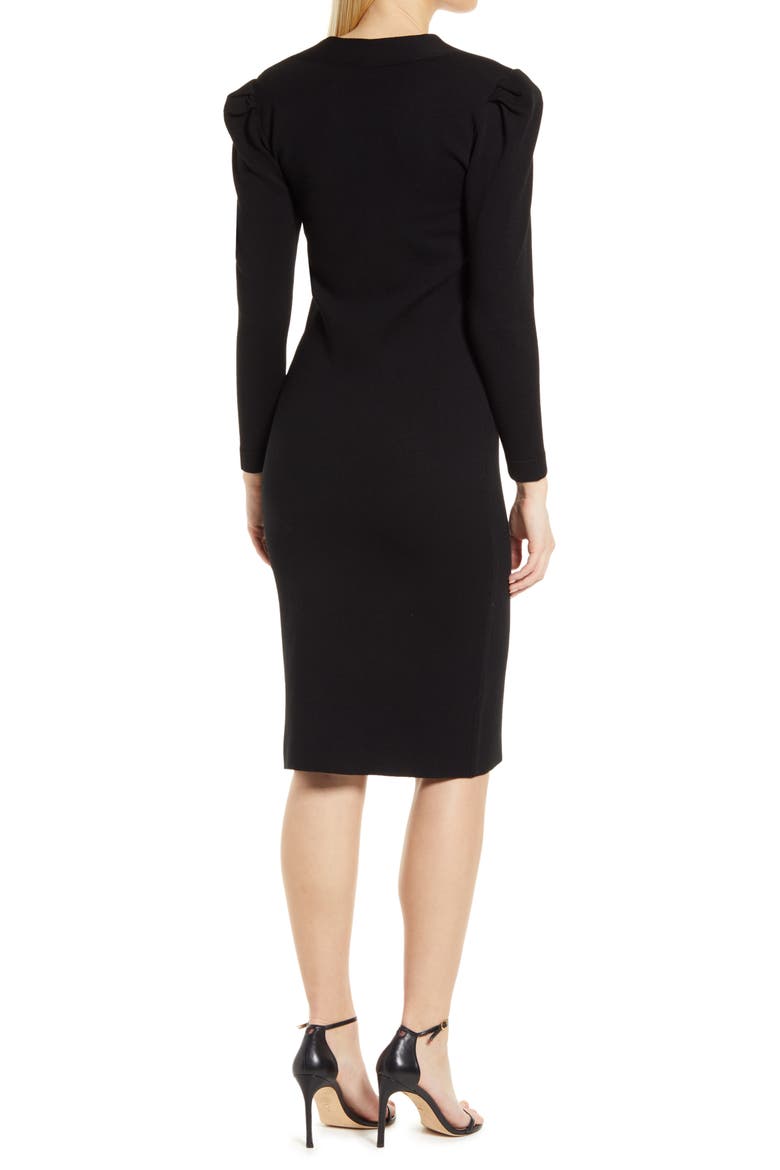 Long Sleeve Body-Con Dress, Alternate, color, BLACK