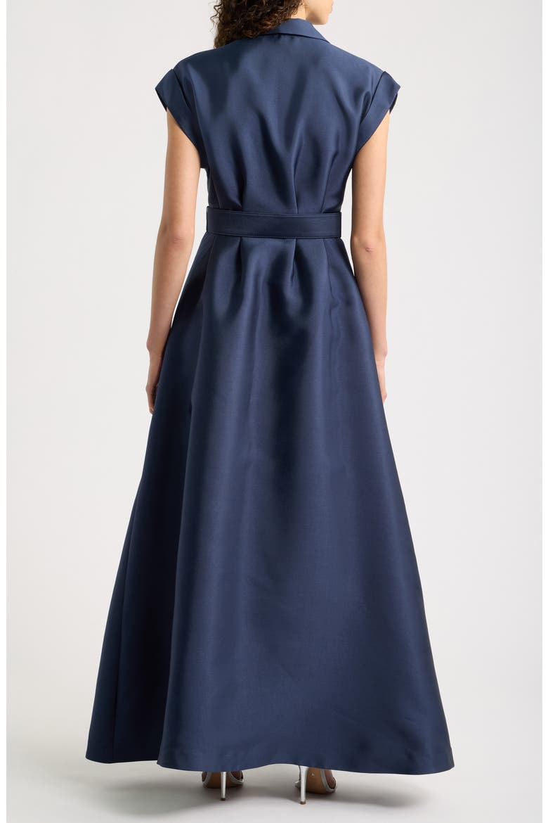 Short Sleeve Belted A-Line Satin Shirtdress, Alternate, color, NAVY