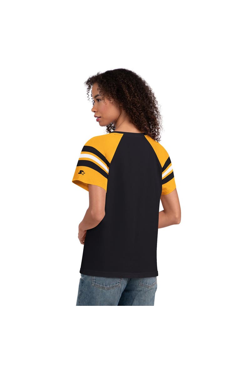 Women's Starter  Black Pittsburgh Steelers Game On Notch Neck Raglan T-Shirt, Alternate, color, Black