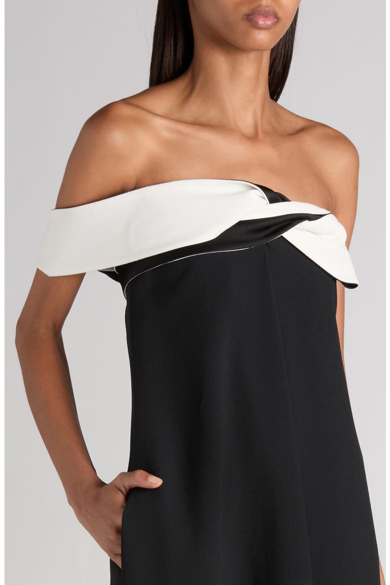 Contrast Draped Neck Crepe Gown, Alternate, color, BLACK/ OFF WHITE