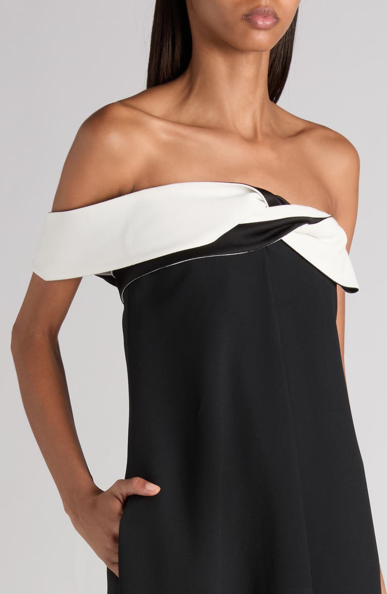 TOM FORD Contrast Draped Neck Crepe Gown, Alternate, color, Black/ Off White