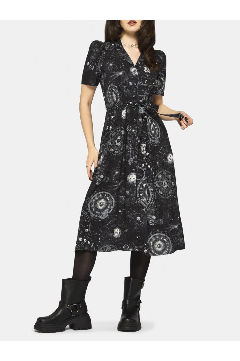 Elise Celestial Midi Shirt Dress, Main, color, Black