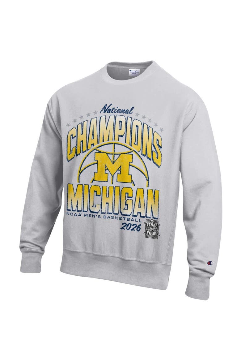 Men's Champion  Gray Michigan Wolverines 2026 NCAA Men's Basketball National Champions Reverse Weave Sweatshirt, Alternate, color, Gray