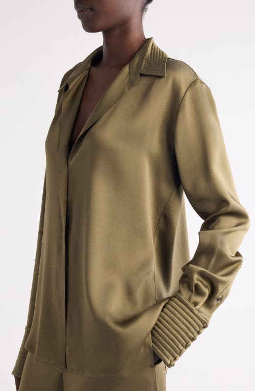 Dries Van Noten Celinta Satin Button-up Shirt In Green