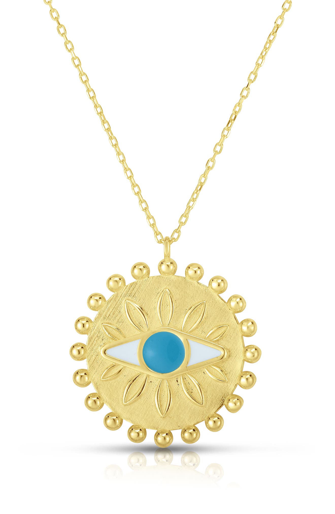 SPHERA MILANO 14K Yellow Gold Plate Sterling Silver Evil Eye Medallion Pendant Necklace